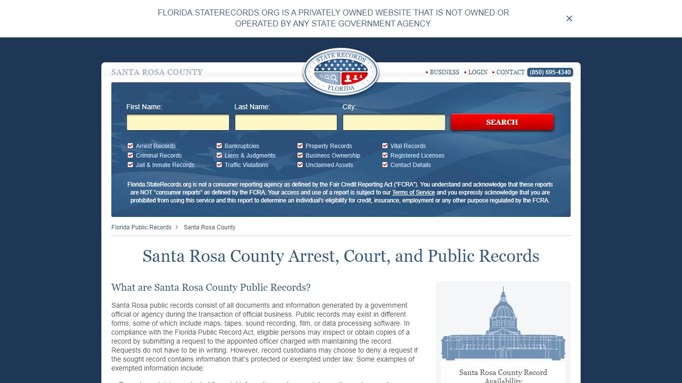 Santa Rosa County Arrest, Court, and Public Records