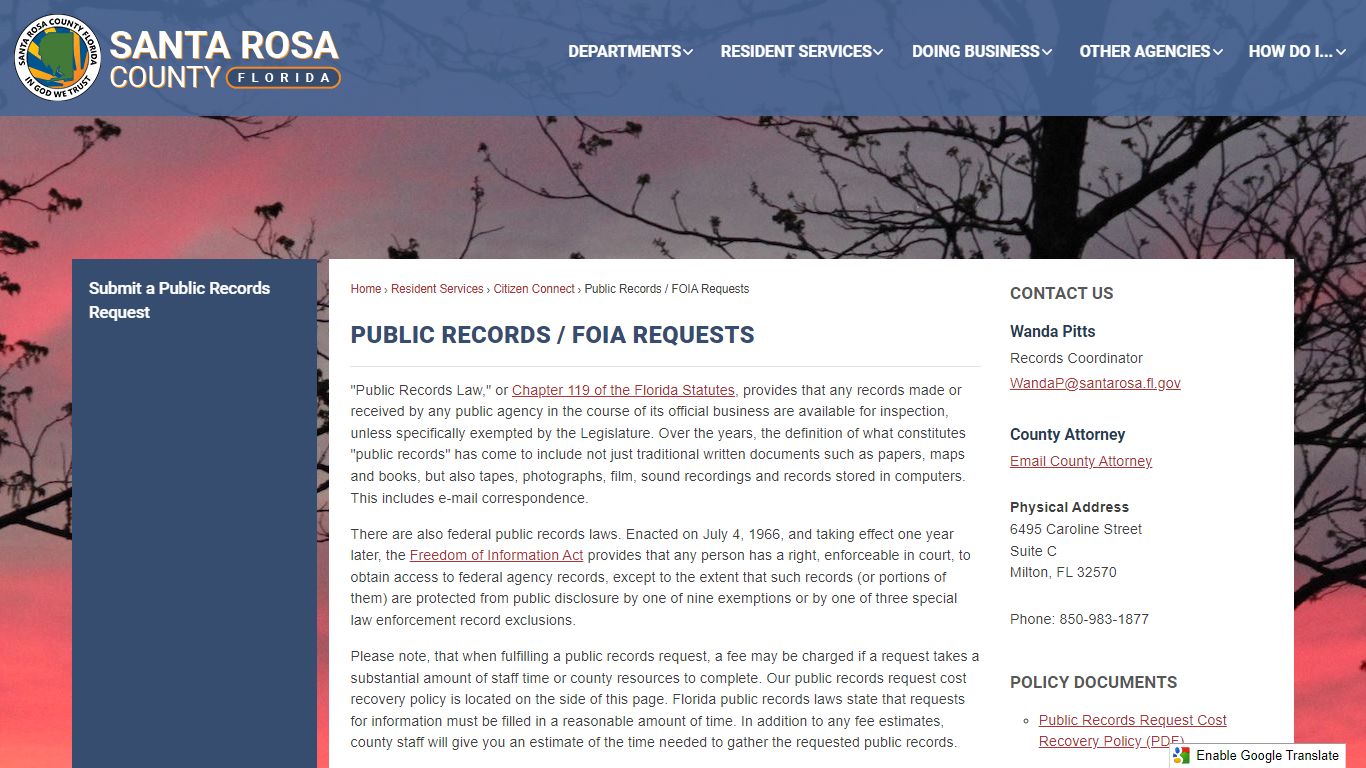 Public Records / FOIA Requests | Santa Rosa County, FL