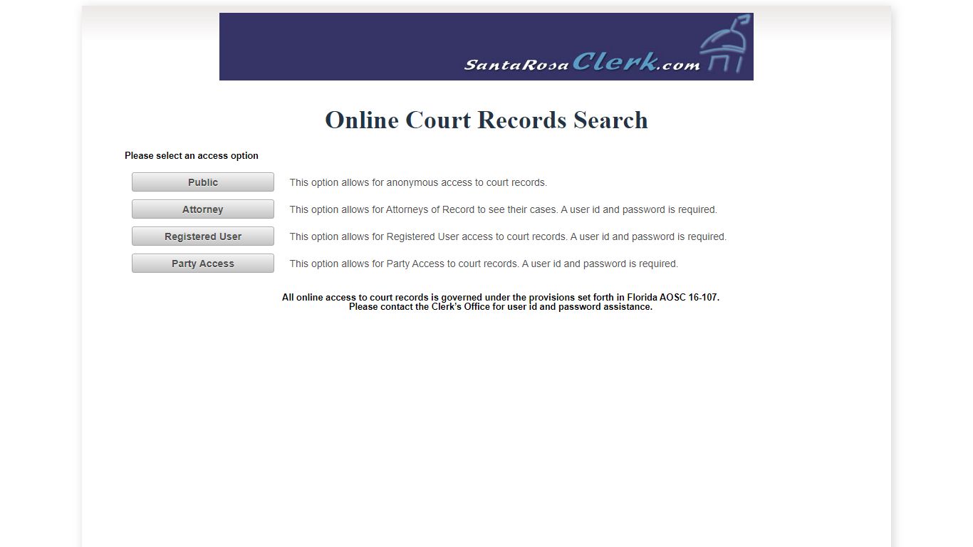 Santa Rosa County OCRS - ONLINE COURT RECORDS SEARCH